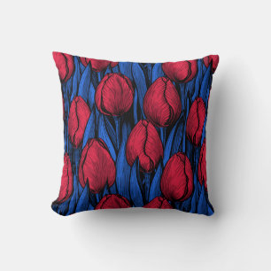 Tulips in red and blue cushion