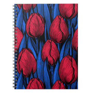 Tulips in red and blue notebook