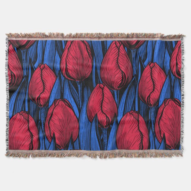 Tulips in red and blue throw blanket (Front)
