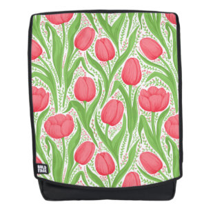 Tulips in red and green backpack