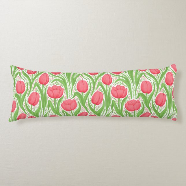 Tulips in red and green body cushion (Front)
