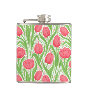Tulips in red and green hip flask