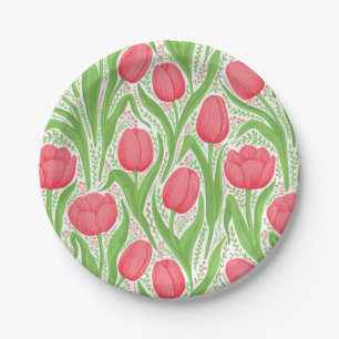 Tulips in red and green paper plate