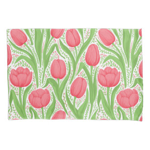 Tulips in red and green pillowcase