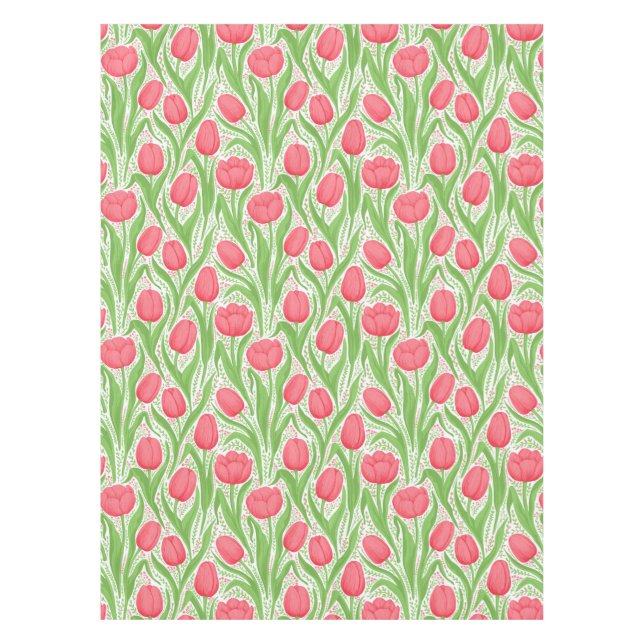 Tulips in red and green tablecloth (Front)