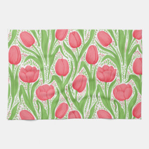 Tulips in red and green tea towel