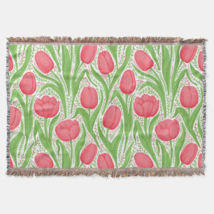 Tulips in red and green throw blanket