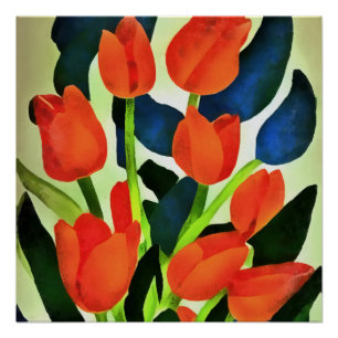 Tulips In Strong Colours Red Floral Art Poster