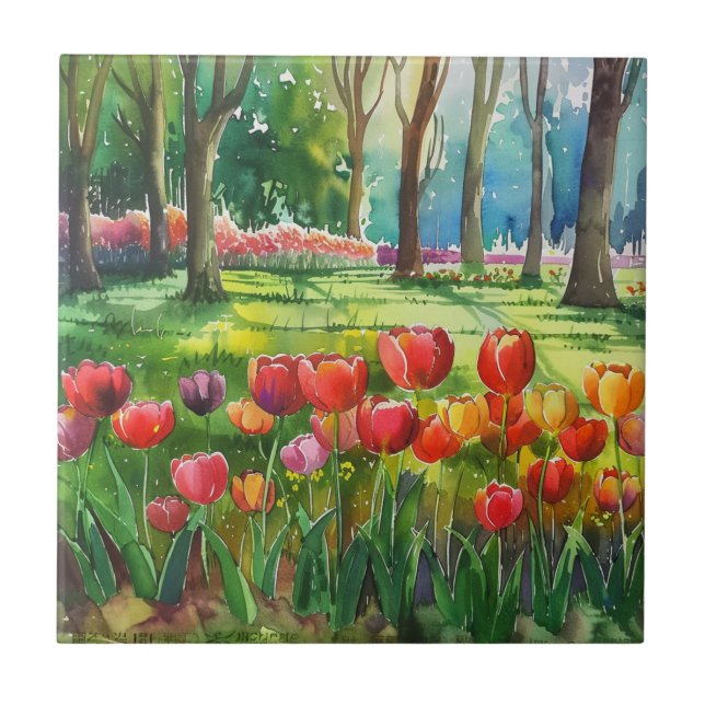 Tulips in The Park Ceramic Tile (Front)