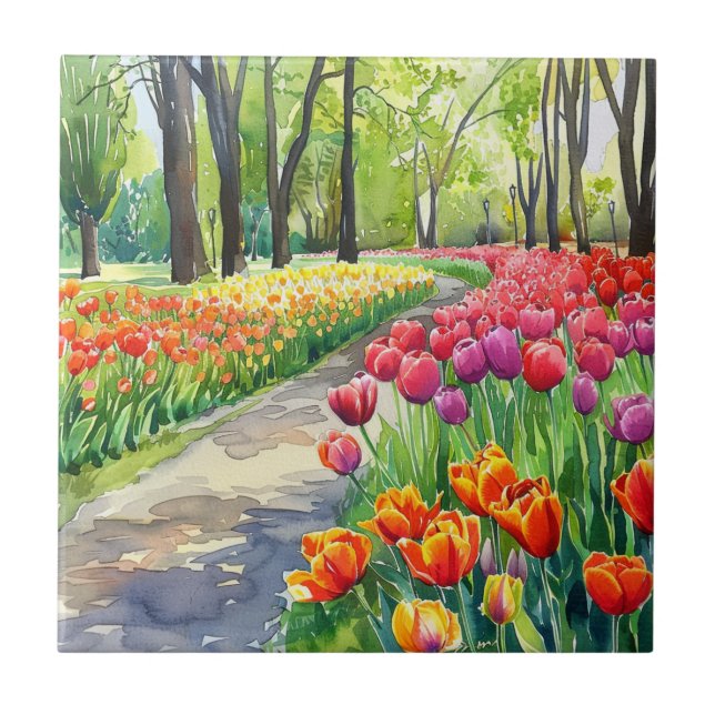 Tulips in The Park Ceramic Tile (Front)