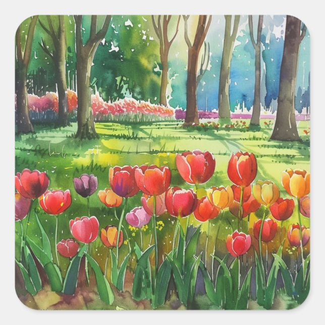 Tulips in The Park Square Sticker (Front)
