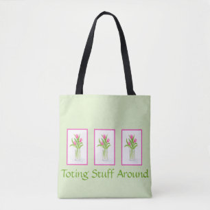Tulips in Water Handpainted Watercolor Long handle Tote Bag