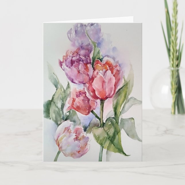 Tulips In Watercolors Card (Front)