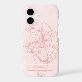 Tulips Line Drawing on Pale Pink Grunge with Name