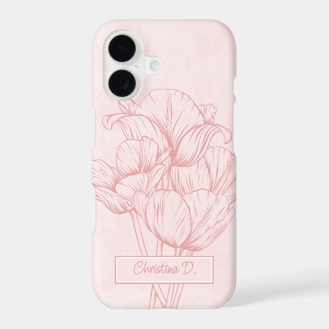 Tulips Line Drawing on Pale Pink Grunge with Name (Back)