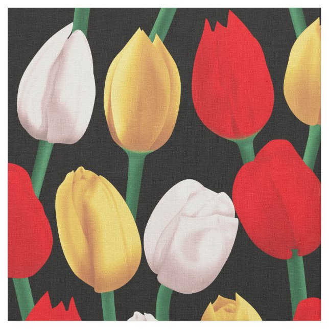 Tulips on black. fabric (Close Up)