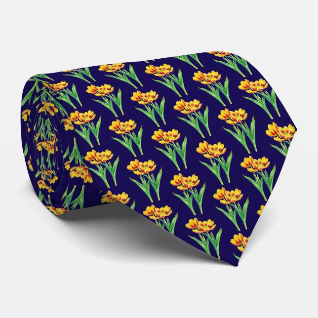 Tulips on Blue Tie (Rolled)