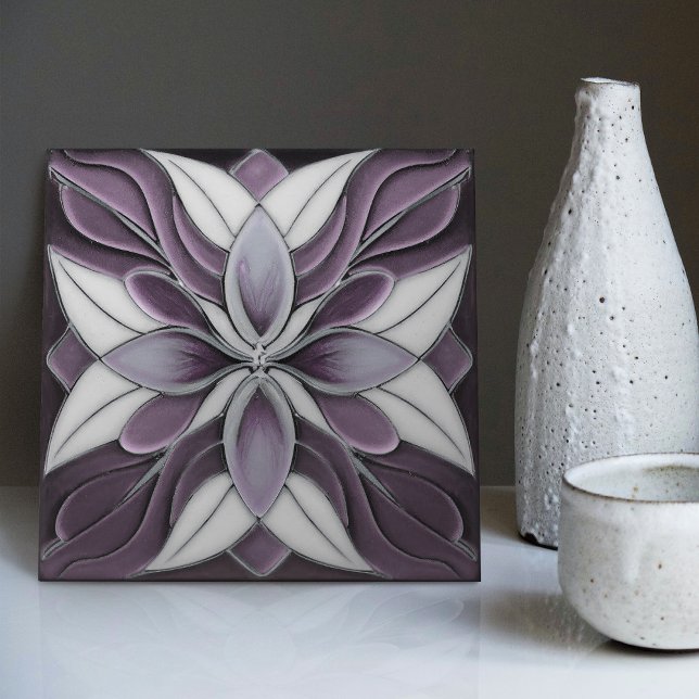 Tulips on Lavender Art Nouveau Purple Ceramic Tile (Creator Uploaded)