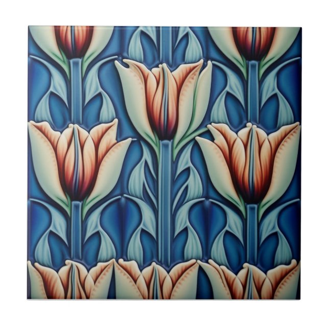 tulips on  mosaic Art Nouveau Ceramic Tile (Front)