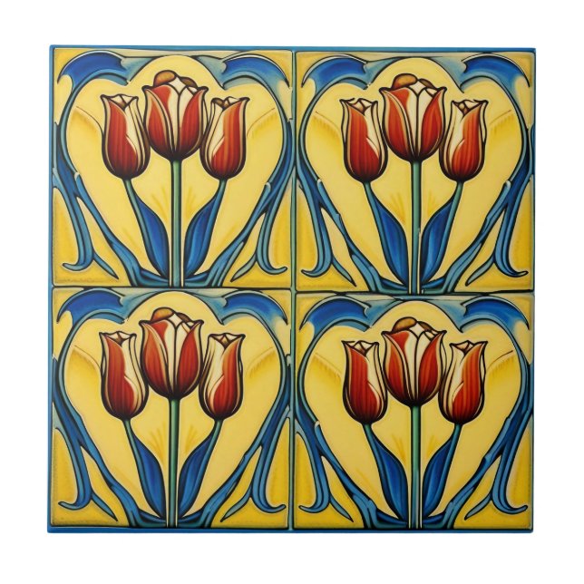tulips on  Symmetric Art Nouveau Ceramic Tile (Front)