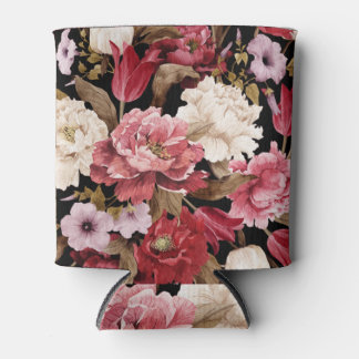 Tulips, peonies watercolor, romantic greeting card can cooler