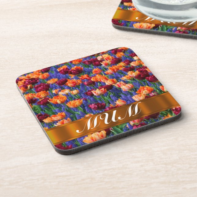 Tulips personalised mum coaster (Left Side)