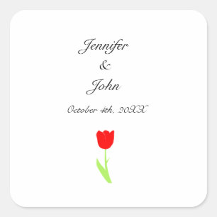 Tulips Red Floral Flower Pretty Cool Wedding Cute Square Sticker