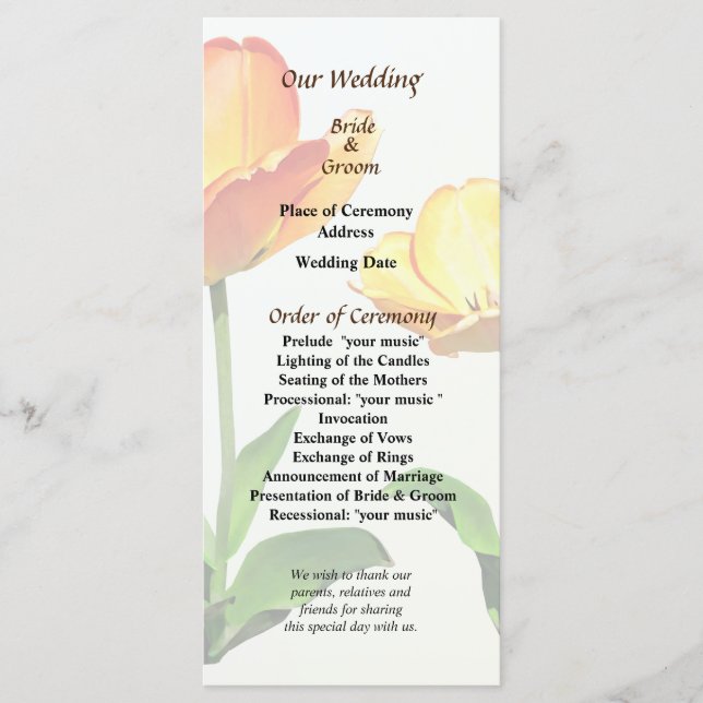 Tulips Tall and Short Wedding Program (Front)