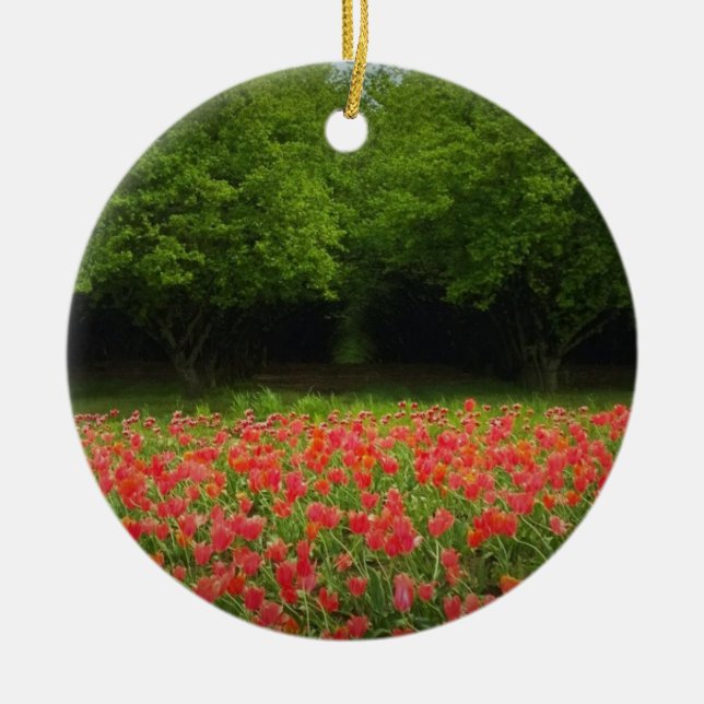 Tulips & Trees Ceramic Ornament (Front)