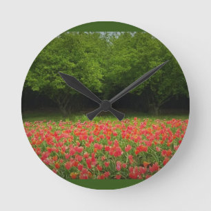 Tulips & Trees Round Clock