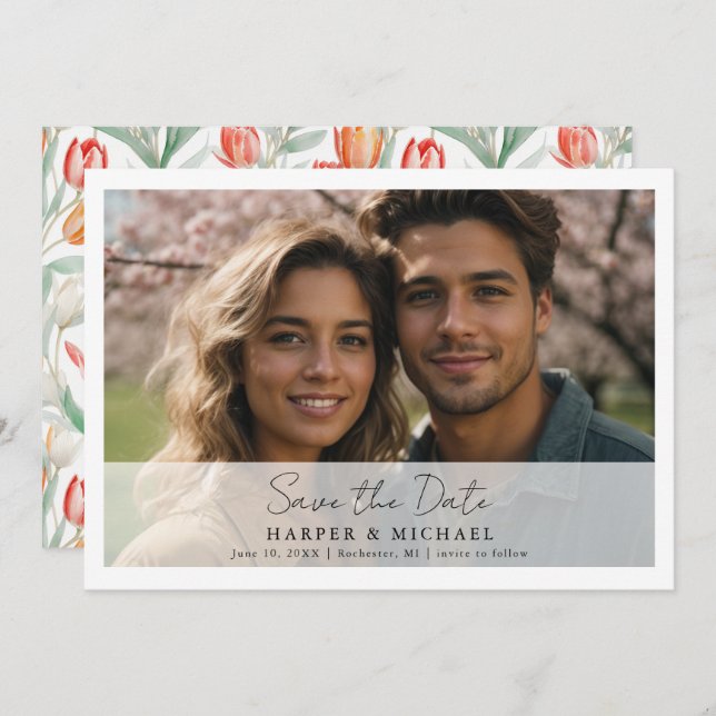 Tulips wedding photo save the date invitation (Front/Back)