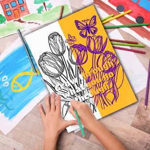 Tulips with Butterfly Colouring Page Printable Poster