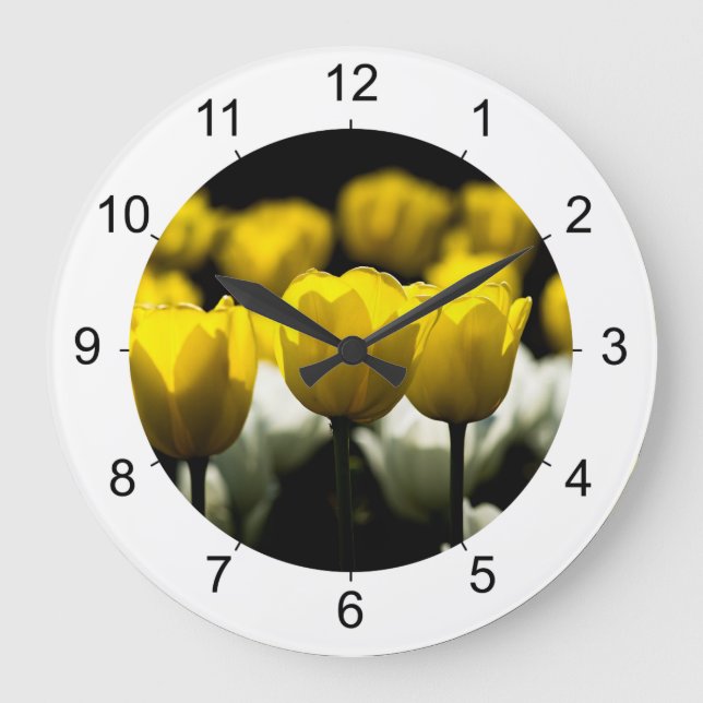 Tulips Yellow And White Large Clock (Front)