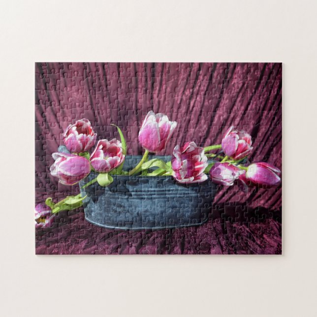 Tulpen Stillleben in Rosa Jigsaw Puzzle (Horizontal)