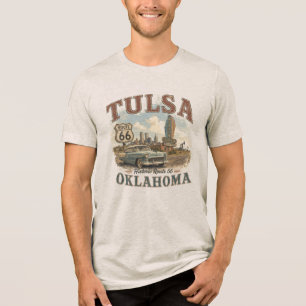 Tulsa Oklahoma Historic Route 66 Vintage Oil City Tri-Blend Shirt