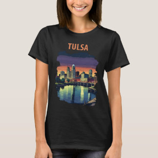 Tulsa Oklahoma Skyline Neon Travel T-Shirt