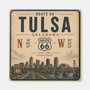 Tulsa Route 66 Fridge Coordinates Landmark Magnet