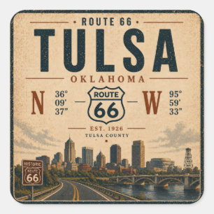 Tulsa Route 66 Skyline Coordinates Decal Square Sticker