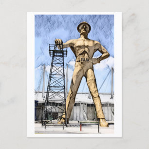 Tulsa's Golden Driller statue watercolor painting Postcard