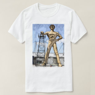 Tulsa's Golden Driller statue watercolor painting T-Shirt