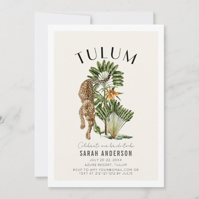 Tulum Leopard Bachelorette Weekend Itinerary QR  Invitation (Front)