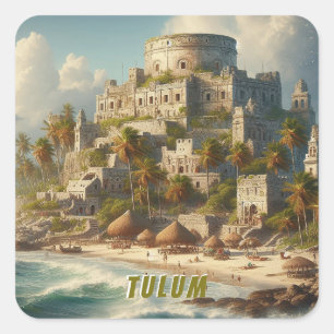 Tulum Mexico Landscape Vintage Travel Square Sticker