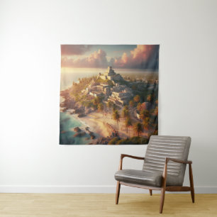 Tulum Mexico Landscape Vintage Travel Tapestry
