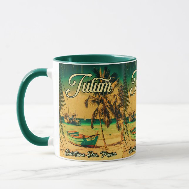 Tulum Mexico Palm Tree Vintage Travel Souvenir Mug (Left)