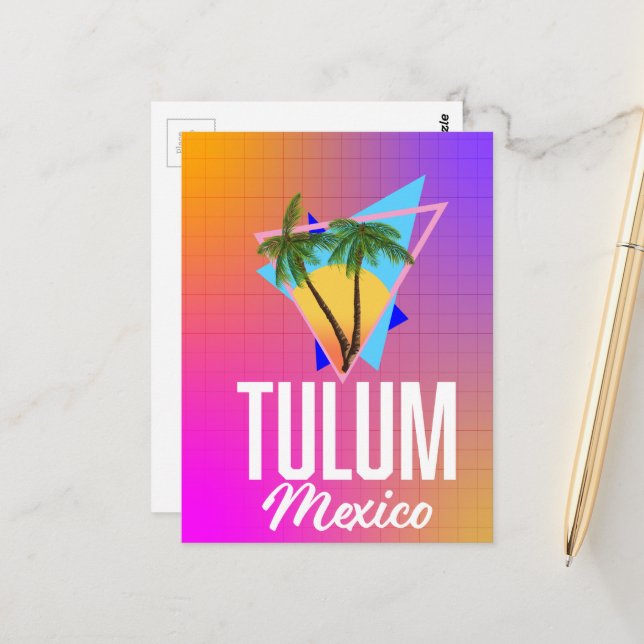 Tulum Mexico Retro travel poster. Postcard (Front/Back In Situ)