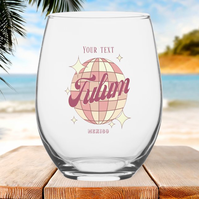 Tulum Mexico souvenir gift drink Stemless Wine Glass (Creator Uploaded)