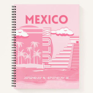 Tulum, Mexico, Travel Art, Pink Art Notebook