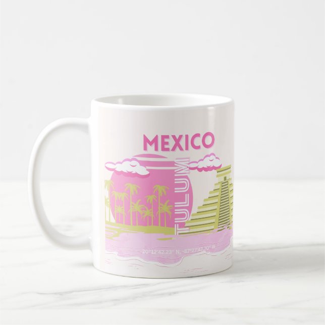 Tulum, Mexico, Travel Art, Pink Coffee Mug (Left)