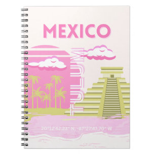 Tulum, Mexico, Travel Art, Pink Notebook