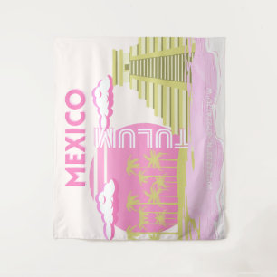 Tulum, Mexico, Travel Art, Pink Tapestry